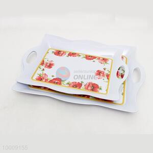 Wholesale Small Size Flower Rectangular Plastic Salver With Weaver Border