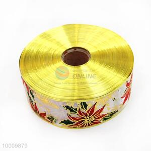 Wholesale Red Flower Satin Ribbon With Gold Border