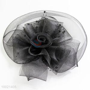 New Wide Black Nylon Mesh Flower Hair Clip