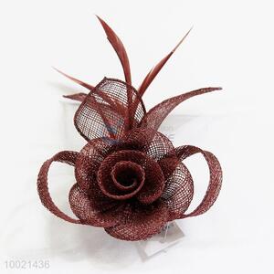 Flax Mesh Flower with Feather Hair Decoration Hiar Clip