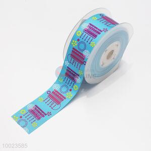 Hot Sale High Quality 3.8CM Birthday Cake Print Blue Color Ribbon