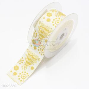 Hot Sale High Quality 3.8CM Gold Christmas Tree Print Ribbon