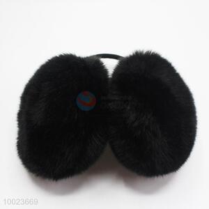 Black warm faux rabbit hair earmuff