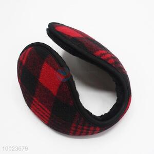 Men red-black grid earmuff for winter