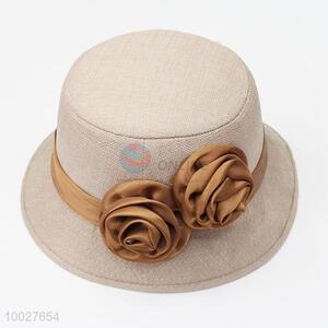 Women beige sun hats beach cap with flowers decoration