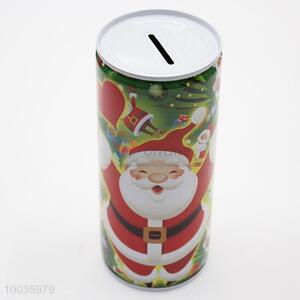 Popular Kids Iron <em>Money</em> <em>Box</em> Shaped in cylinder with Santa Claus Pattern