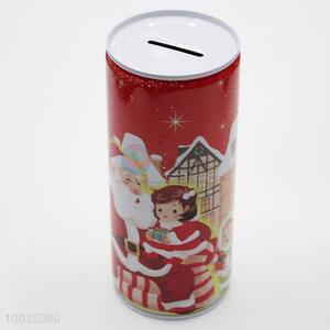 Promotional Kids Iron <em>Money</em> <em>Box</em> Shaped in cylinder with Santa Claus Pattern