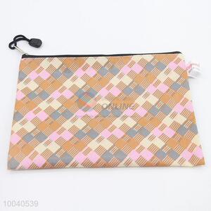 B6 Office Use Skew Lattice Leather Waterproof File Bag with Zipper