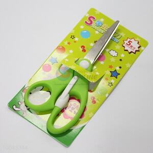 Green plastic handle student scissor