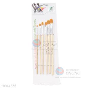 6Pieces/Set Flat Yellow Head and Wooden Handle Artist Paintbrush for School Use