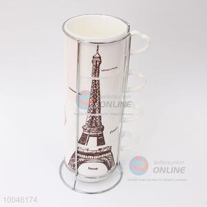 Fashion eiffel tower printing coffee mugs set for family&cafe