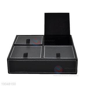 Desktop decoration black faux leather storage box