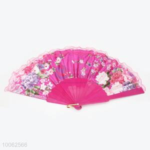 Hot Sale Spain Style Plastic&Satin Purple Handle Hand Fan