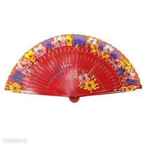 Wholesale printed folding promotion gift hand fan wooden single face fan