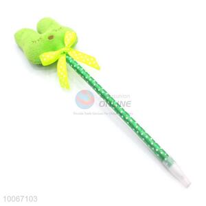 Green ruubit plush ball pen with yellow bowkont