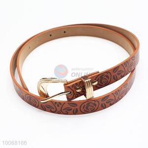 Brown embossed pattern PU belt for women