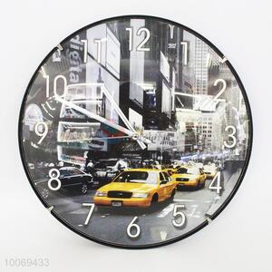 Wholesale round plastic wall clock with car pattern