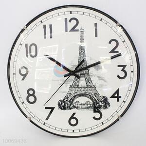 Promotional round plastic wall clock with Eiffel Tower pattern