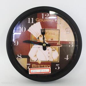 Funny round plastic wall clock with cook pattern