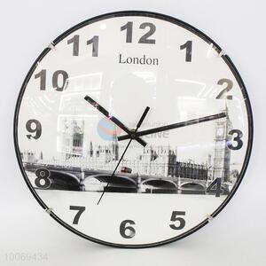 Factory price round plastic wall clock with bridge pattern