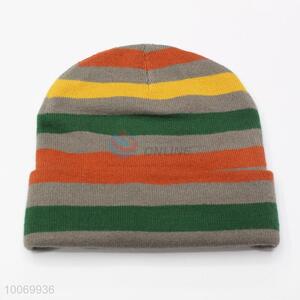 Hot Sale Acrylic Knitted Beanie Hat with Colorful Stripes