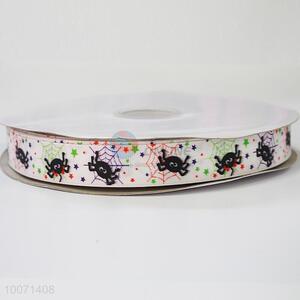 Spider pattern polyester grosgrain ribbon