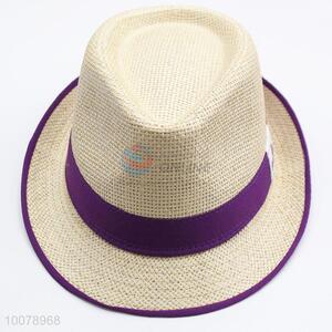 Purple packable straw paper panama hat beach cap