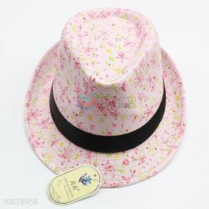 Printed Pink Straw Panama Style Packable Travel Sun Hat