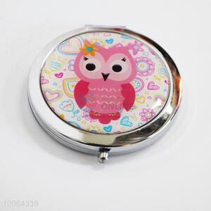 Pink Owl Round Foldable Pocket Epoxy Sticker Mirror/Makeup Mirror