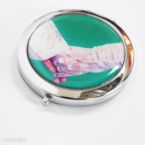 Hand in Hand Round Foldable Pocket Epoxy Sticker Mirror/Makeup Mirror