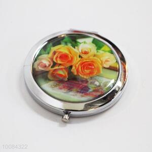 Yellow Rose Round Foldable Pocket Epoxy Sticker Mirror/Makeup Mirror