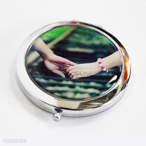 Hand in Hand Round Foldable Pocket Epoxy Sticker Mirror/Makeup Mirror