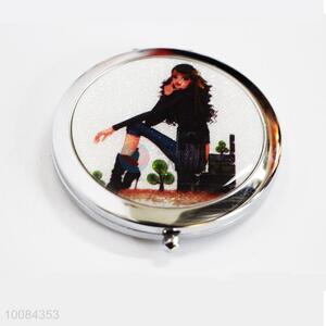 Fashion Girl Round Foldable Pocket Epoxy Sticker Mirror/Makeup Mirror