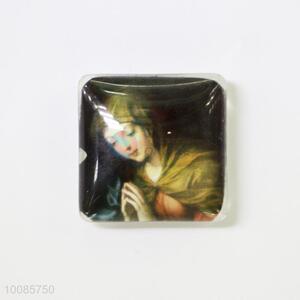 Woman Square Crystal Glass Fridge Magnet