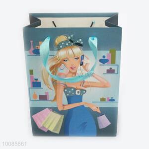 Cartoon Girl White Cardboard Paper Handbag/Gift Bag