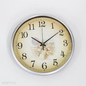 Silver edge round plastic wall clock