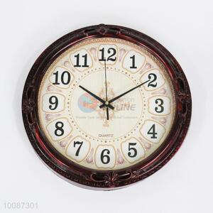 Brown edge round plastic wall clock