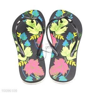 Factory wholesale leaf printed lady flip flops