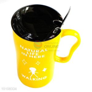 2016 Yellow Coffee Mugs Ceramic Cup With Lid/Spoon