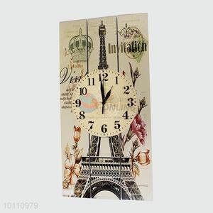 Popular Decorative Vintage Rectangle Wood Wall Clock with Eiffel Tower Pattern