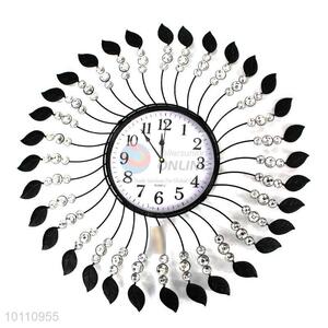 Super Quality Charming Home Decor Crystal Large Round Iron Wall Clock