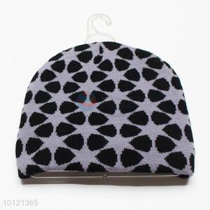 Gray Flower Pattern Winter Knitted Hats, Beanie Hats