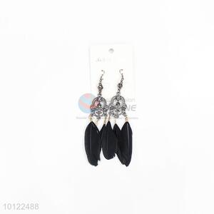 Black feather dangle earrings/wedding earrings/jewelry