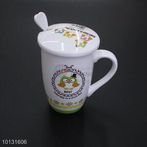 Cartoon printed ceramics mug with spoon/lid