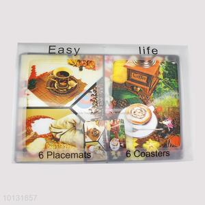 Promotional 6pcs Placmats, 6pcs Coasters with Coffee Pattern