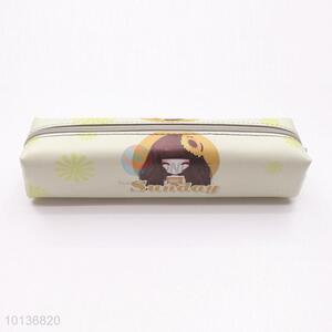 Unique Creative Cute Girl Pattern PU Leather Pencil Bag Pen Bag