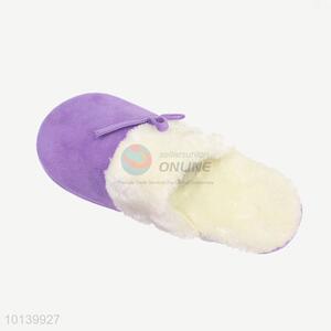 Simple purple cotton slipper with soft fur