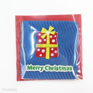 Square Shape Christmas Gift Box Pattern Flannel Christmas Cards Greeting Wishes Cards