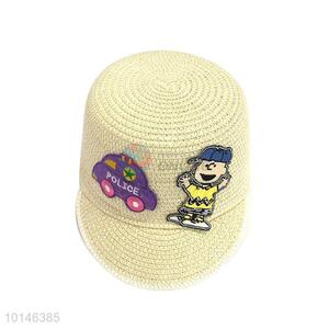 Hot Kids Paper Straw Baseball Cap With Cartoon Applique