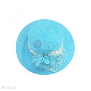 Blue Paper Straw Hat Beach Cap With Flowervoice